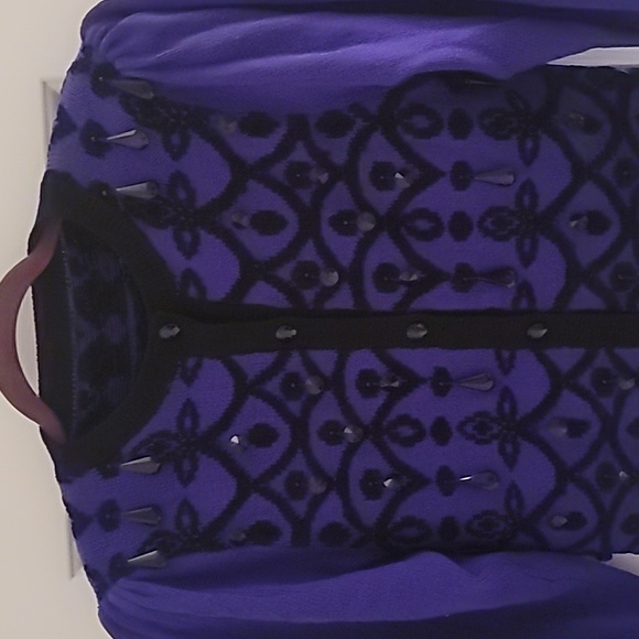 Vintage Purple and Black Women's Cardigan With Embellishments Sz XS - Picture 2 of 6